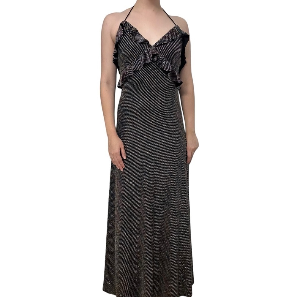 Jill Jill Stuart Dress Metallic Striped Ruffle Gown Formal Prom 0 Extra Small